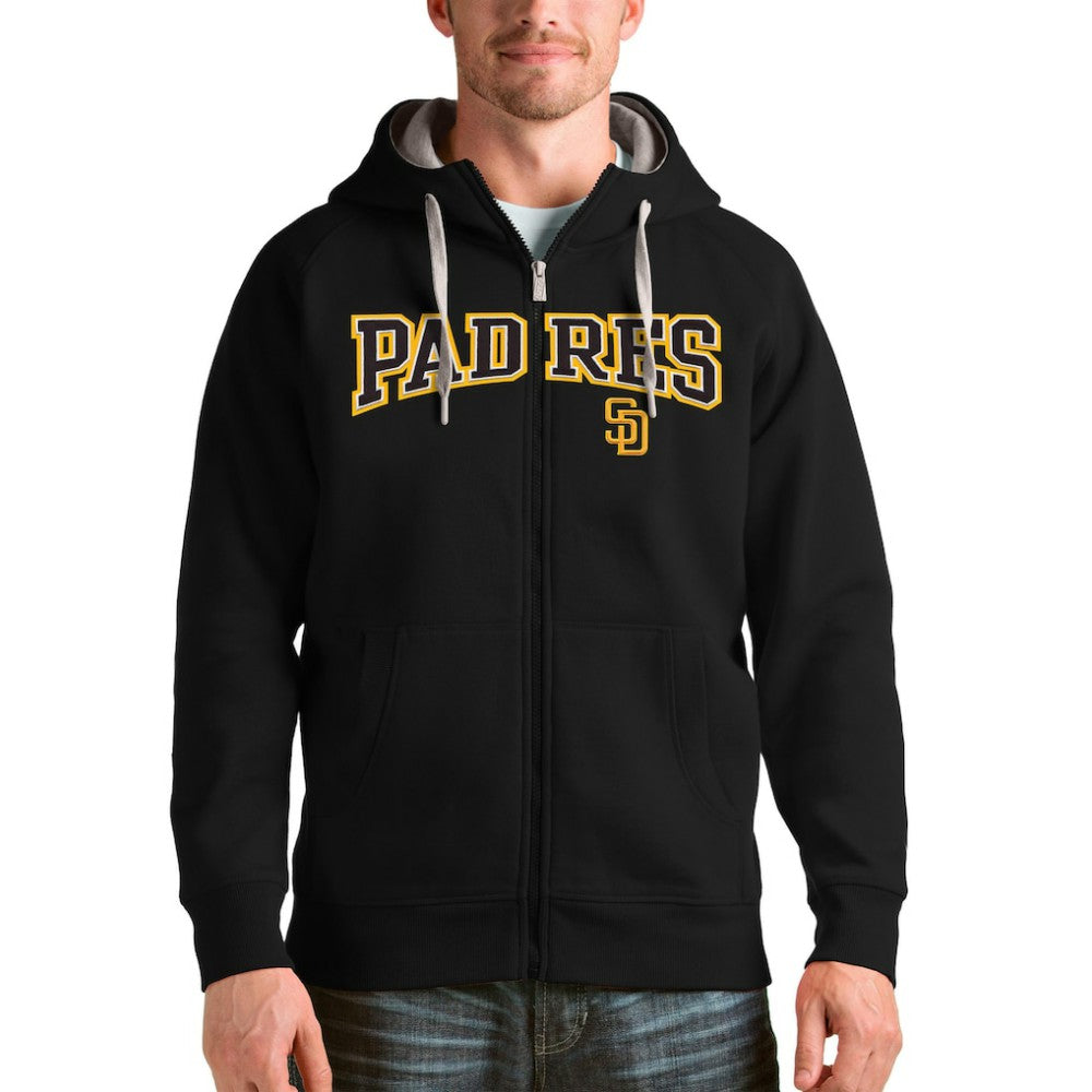Black San Diego Padres Antigua Team Logo Victory Full-Zip Hoodie