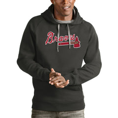 Charcoal Atlanta Braves Antigua Victory Pullover Team Logo Hoodie