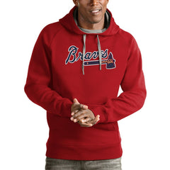 Red Atlanta Braves Antigua Victory Pullover Team Logo Hoodie