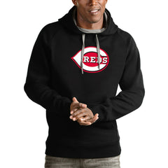 Black Cincinnati Reds Antigua Victory Pullover Team Logo Hoodie