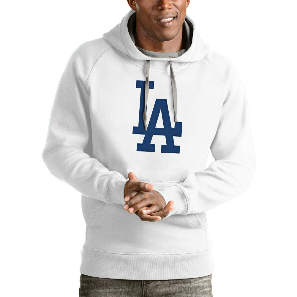 White Los Angeles Dodgers Antigua Victory Pullover Team Logo Hoodie