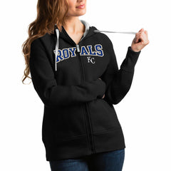 Black Kansas City Royals Antigua Women's Team Logo Victory Full-Zip Hoodie