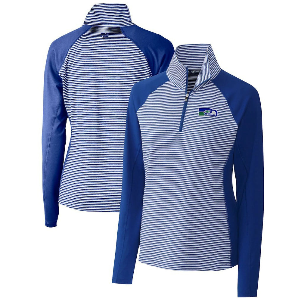 Cutter & Buck Women's Throwback Logo Forge Tonal Stripe Stretch Half-Zip Pullover Top - Seattle Seahawks Pullover