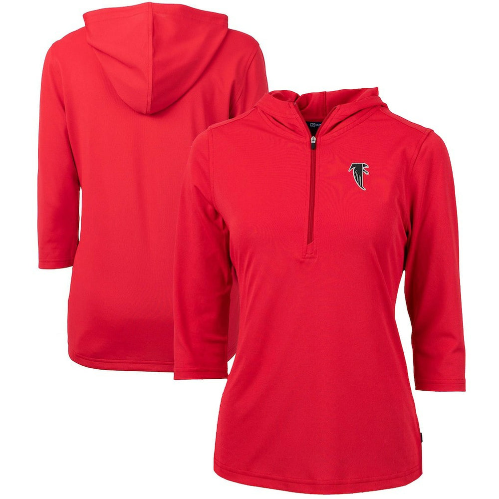 Cutter & Buck Women's Throwback Logo Virtue Eco Pique 3/4 Sleeve Half-Zip Pullover Hoodie - Atlanta Falcons Hoodies