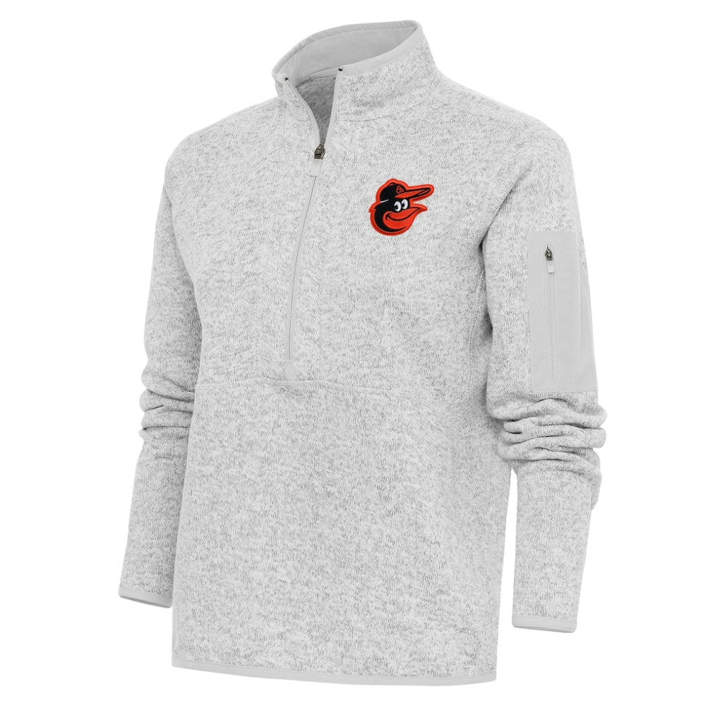 Heather Gray Baltimore Orioles Antigua Women's Logo Fortune Quarter-Zip Pullover Jacket