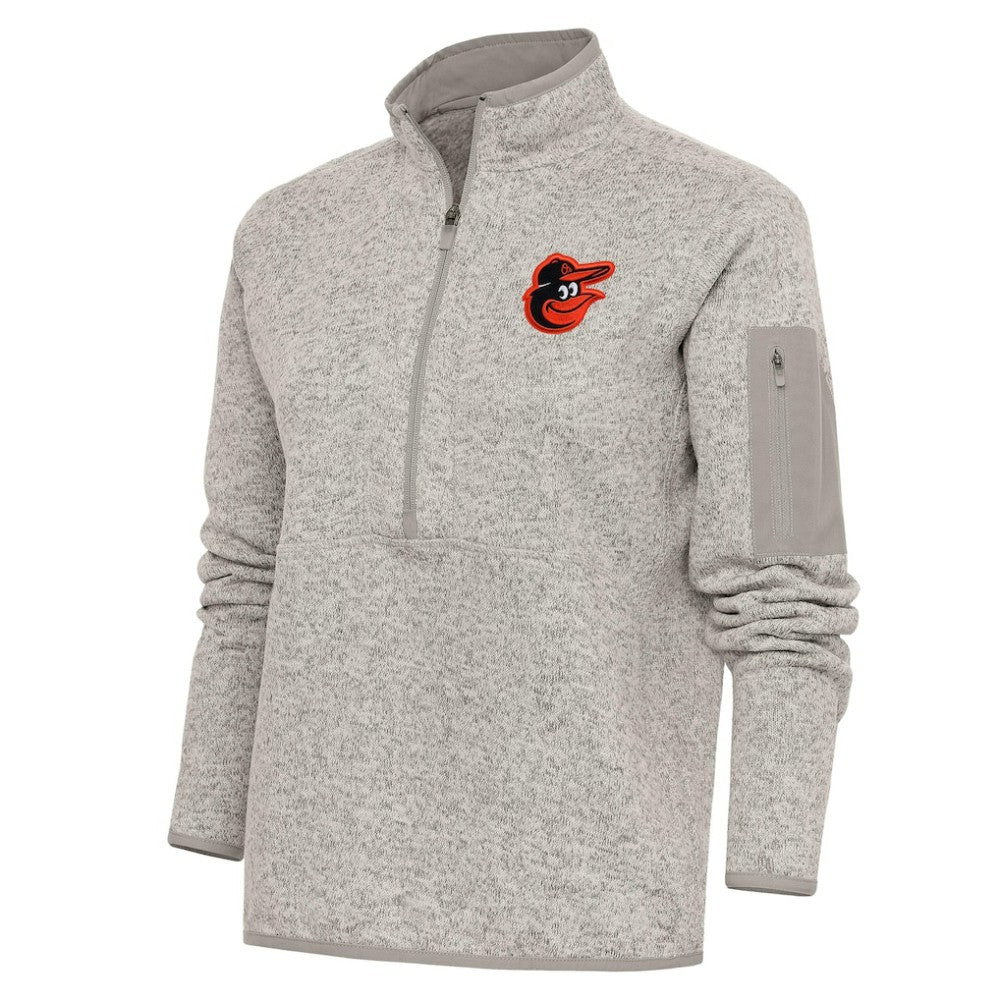 Oatmeal Baltimore Orioles Antigua Women's Logo Fortune Quarter-Zip Pullover Jacket