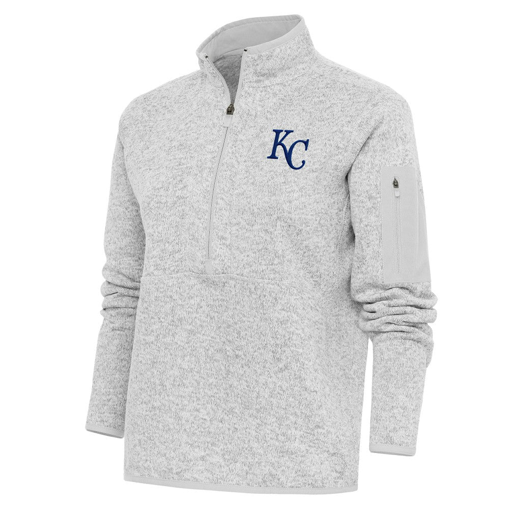 Heather Gray Kansas City Royals Antigua Women's Logo Fortune Quarter-Zip Pullover Jacket