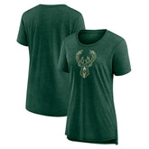 Milwaukee Bucks Women's Distressed Logo Tri-Blend T-Shirt