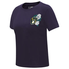 Navy Milwaukee Brewers Pro Standard Women's Roses Fitted T-Shirt