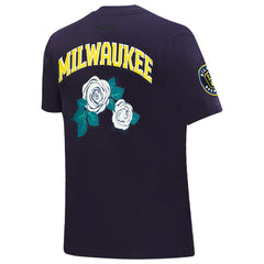 Navy Milwaukee Brewers Pro Standard Women's Roses Fitted T-Shirt