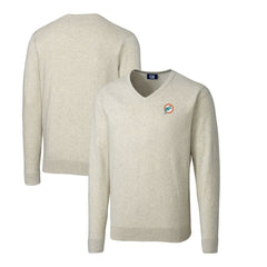 Cutter & Buck Throwback Logo Lakemont Tri-Blend Big & Tall V-Neck Pullover Sweater - Miami Dolphins Pullover