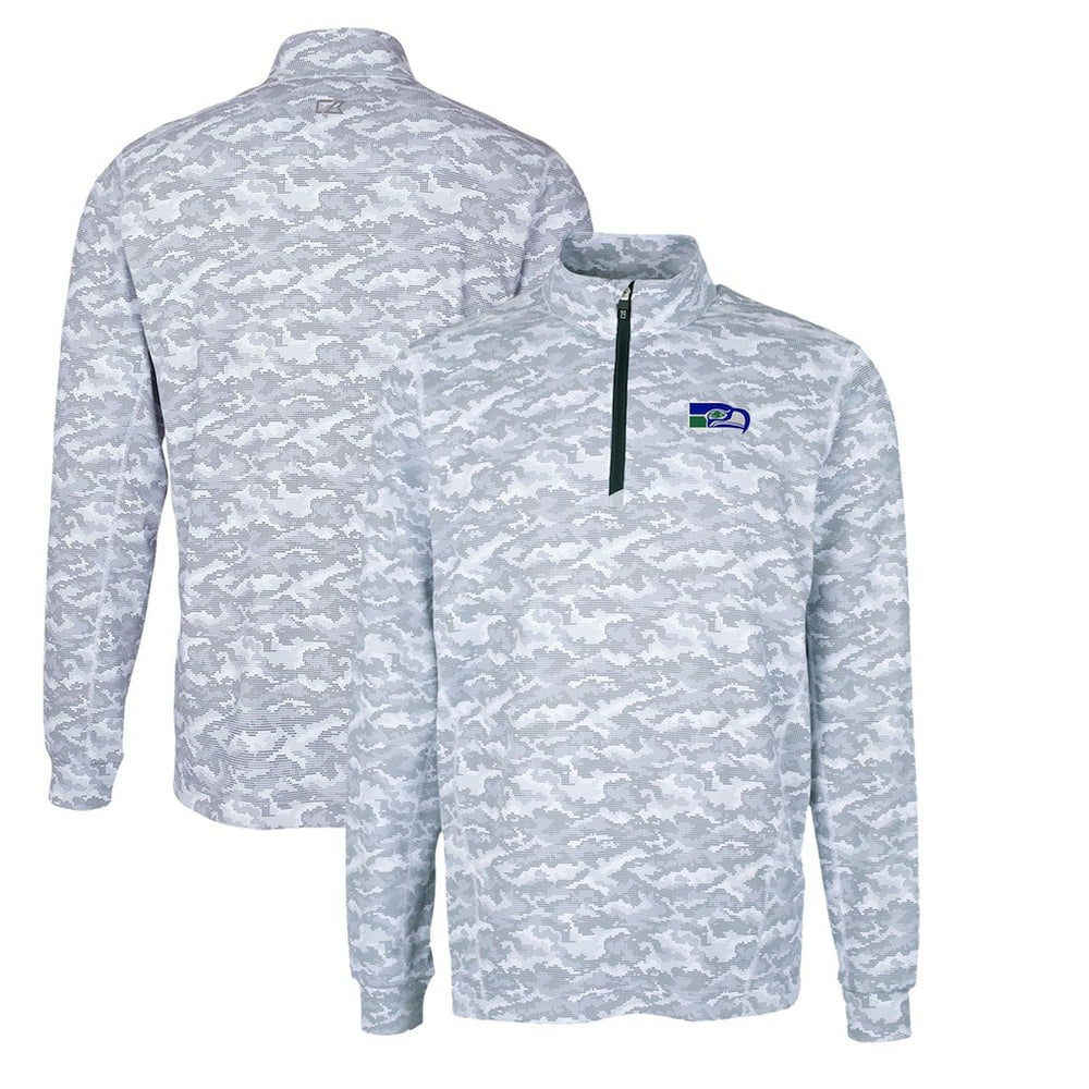 Cutter & Buck Throwback Logo Big & Tall Traverse Camo Print Stretch Quarter-Zip Pullover Top - Seattle Seahawks Pullover