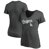 Charcoal Los Angeles Dodgers Women's Team Lockup V-Neck T-Shirt
