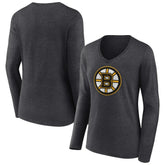 NHL Boston Bruins Women's Primary Team Logo Long Sleeve V-Neck T-Shirt
