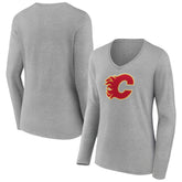 NHL Calgary Flames Women's Primary Logo Team Long Sleeve V-Neck T-Shirt