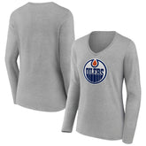 NHL Edmonton Oilers Women's Primary Logo Team Long Sleeve V-Neck T-Shirt