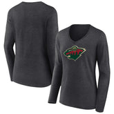 NHL Minnesota Wild Women's Primary Team Logo Long Sleeve V-Neck T-Shirt
