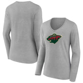 NHL Minnesota Wild Women's Primary Logo Team Long Sleeve V-Neck T-Shirt