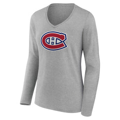 NHL Montreal Canadiens Women's Primary Logo Team Long Sleeve V-Neck T-Shirt