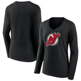 NHL New Jersey Devils Women's Primary Team Logo Long Sleeve V-Neck T-Shirt