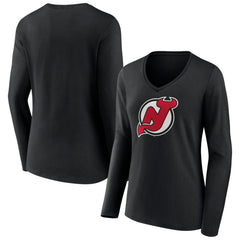 NHL New Jersey Devils Women's Primary Team Logo Long Sleeve V-Neck T-Shirt