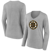 NHL Boston Bruins Women's Primary Logo Team Long Sleeve V-Neck T-Shirt