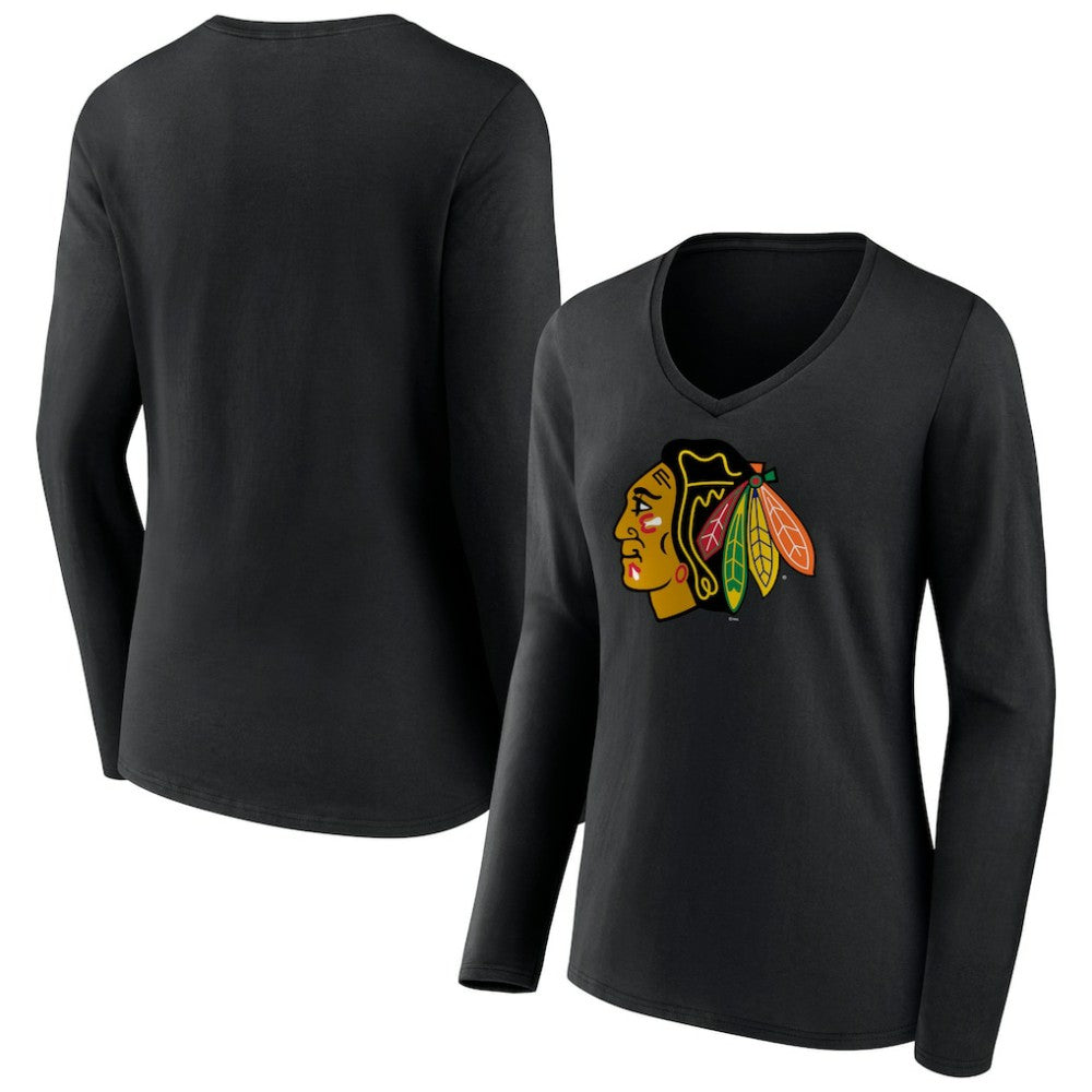 NHL Chicago Blackhawks Women's Primary Team Logo Long Sleeve V-Neck T-Shirt
