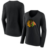 NHL Chicago Blackhawks Women's Primary Team Logo Long Sleeve V-Neck T-Shirt