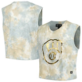 White Milwaukee Brewers The Wild Collective Women's Washed Muscle Tank Top