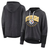 Women's Lightewight Modest Crop Lounge Helmet Arch Pullover Hoodie - Pittsburgh Steelers Hoodies