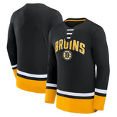 NHL Boston Bruins Fanatics Back Pass Lace-Up Long Sleeve T-Shirt