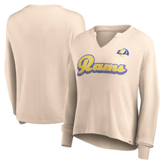 Women's Go For It Notch Neck Waffle Knit Lightweight Long Sleeve T-Shirt - Los Angeles Rams T-shirts
