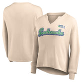 Women's Go For It Notch Neck Waffle Knit Lightweight Long Sleeve T-Shirt - Seattle Seahawks T-shirts