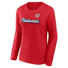 Red Washington Nationals Fanatics Women's Run The Bases Long Sleeve T-Shirt & Cuffed Knit Hat with Pom Combo Set