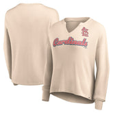 Cream St. Louis Cardinals Fanatics Women's Go For It Waffle Knit Long Sleeve Notch Neck T-Shirt