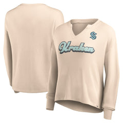 NHL Seattle Kraken Fanatics Women's Go For It Notch Neck Waffle Knit Long Sleeve T-Shirt