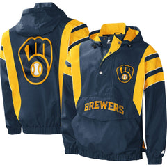 Navy Milwaukee Brewers Starter Impact Hoodie Half-Zip Jacket
