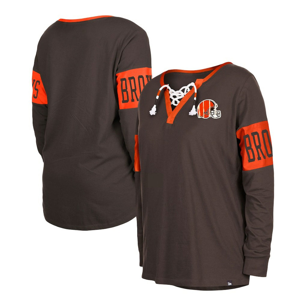Women's Lace-Up Notch Neck Long Sleeve T-Shirt - Cleveland Browns T-shirts