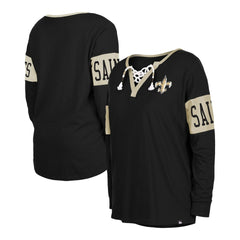 Women's Lace-Up Notch Neck Long Sleeve T-Shirt - New Orleans Saints T-shirts