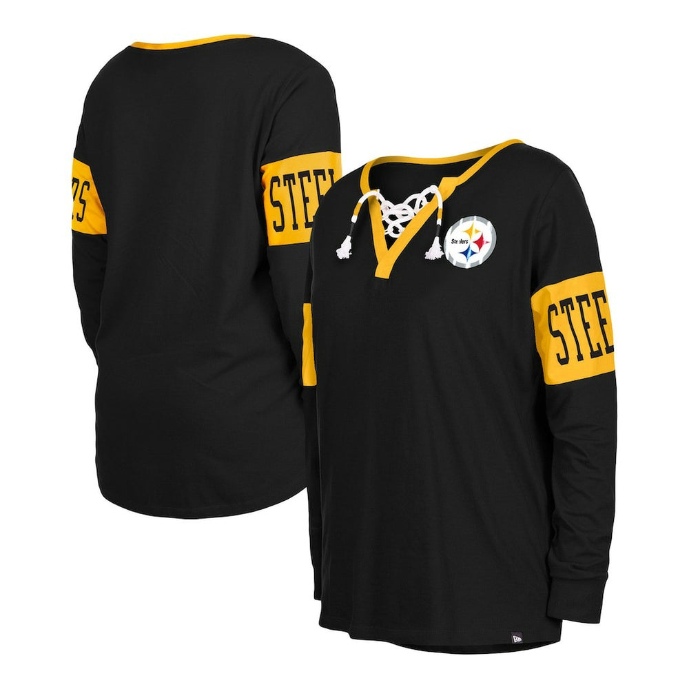 Women's Lace-Up Notch Neck Long Sleeve T-Shirt - Pittsburgh Steelers T-shirts