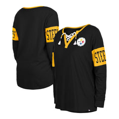 Women's Lace-Up Notch Neck Long Sleeve T-Shirt - Pittsburgh Steelers T-shirts