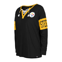 Women's Lace-Up Notch Neck Long Sleeve T-Shirt - Pittsburgh Steelers T-shirts
