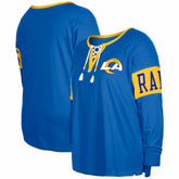 Women's Plus Size Lace-Up Notch Neck Long Sleeve T-Shirt - Los Angeles Rams T-shirts