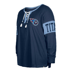 Women's Plus Size Lace-Up Notch Neck Long Sleeve T-Shirt - Tennessee Titans T-shirts
