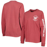 Red Washington Nationals Soft as a Grape Women's Team Pigment Dye Long Sleeve T-Shirt