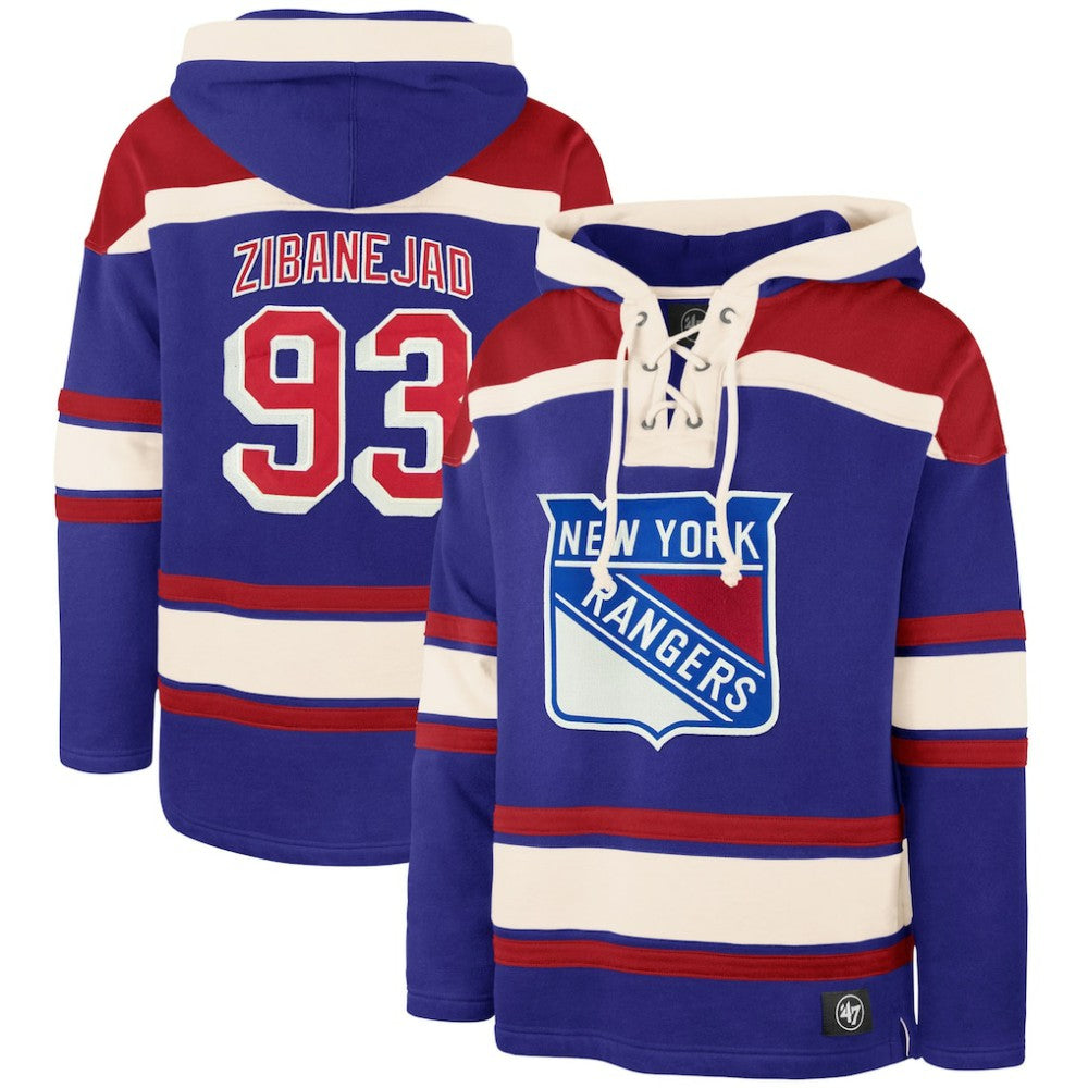 NHL Mika Zibanejad New York Rangers '47 Player Name & Number Lacer Pullover Hoodie