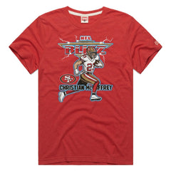Christian McCaffrey Homage Unisex NFL Blitz Player Tri-Blend T-Shirt - San Francisco 49ers T-shirts