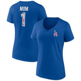 Royal Los Angeles Dodgers Women's Team Logo Mother's Day V-Neck T-Shirt