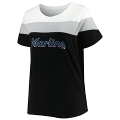 White/Black Miami Marlins Women's Plus Size Colorblock T-Shirt