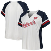 White/Navy Washington Nationals Women's Plus Size Notch Neck T-Shirt